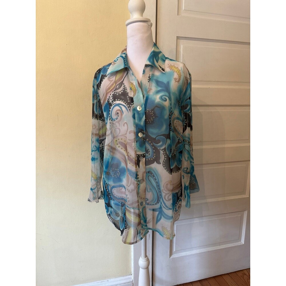 Sheer long sleeve button down top collared mother of pearl vintage whimsigoth